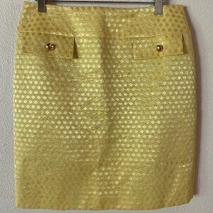 Antonio‎ Melani Yellow Jacquard Polka Dot Pencil Skirt Size 8